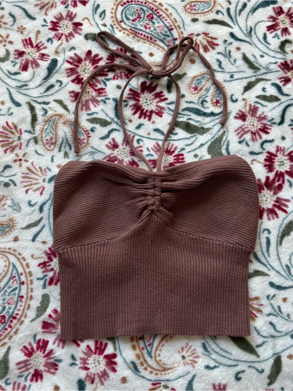 Windsor Brown Ribbed Halter Crop Top